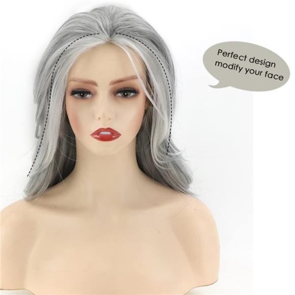 Women's Grey Long Layered Wig Silver Wavy Natural Synthetic Hair - Picture 3 of 6
